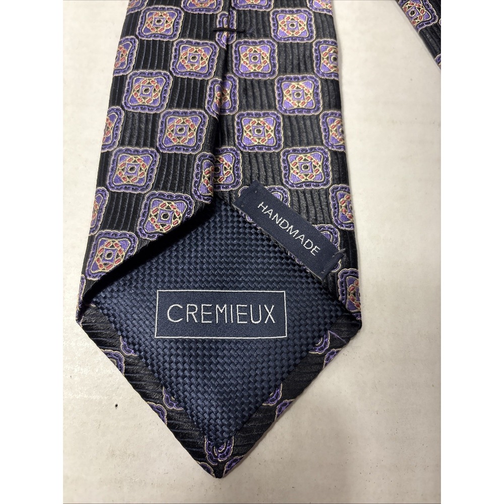 CREMIEUX Tie 100% Silk Black Purple Handmade In USA Necktie 3.50"X59" - Picture 2 of 5